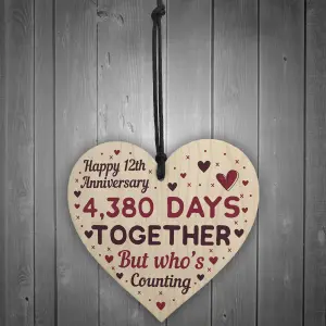 Red Ocean Handmade Wooden Heart Plaque Gift To Celebrate 12th Wedding Anniversary Husband Wife Keepsake