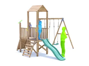 Dunster House Climbing Frame with Two Swings & Slide FrontierFort Low Platform