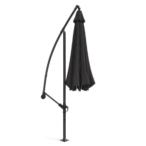 3M Large Rotatable Garden Sun Shade Cantilever Parasol Patio Hanging Banana Umbrella Crank Tilt No Base, Black