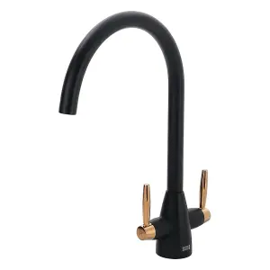 Black Brass Twin Lever Mono Kitchen Tap Mixer Tap