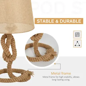 HOMCOM Nautical Style Rope-Base Table Lamp w/ Fabric Lampshade Metal Frame Beige