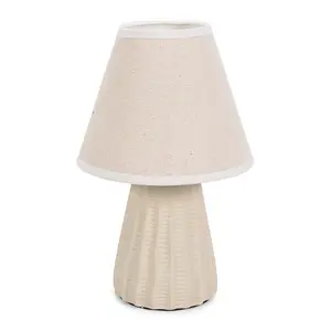 ValueLights Saskia Natural Ceramic Textured Base Bedside Table Lamp with Linen Tapered Shade