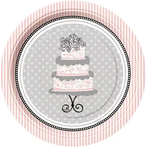 Unique Party Elegant Paper Wedding Dessert Plate (Pack of 8) Black/Pink/Grey (One Size)