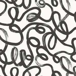 Squiggle Black/White Children's Wallpaper