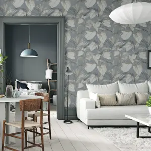 Arthouse Palm Grove Grey Wallpaper