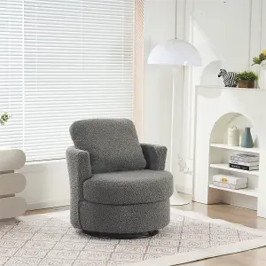 Teddy swivel armchair with back cushion pillow thick foam pad, Medium Grey