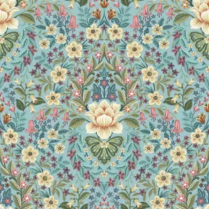 Galerie Into The Wild Metallic Blue Floral Damask Wallpaper Roll