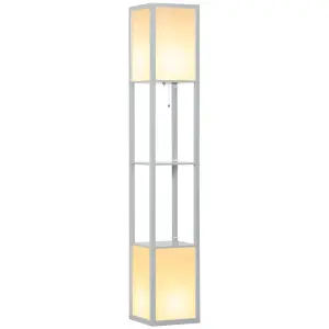 HOMCOM Shelf Floor Lamp with Dual Light, for Living Room, Bedroom, Grey