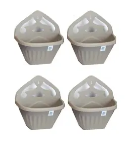 4 x Small 32cm Athens Wall Planter Basket Garden Pot Plastic Taupe Colour