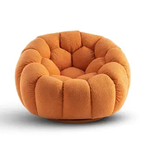 Teddy Boucle Fabric Swivel Accent Chair in Orange