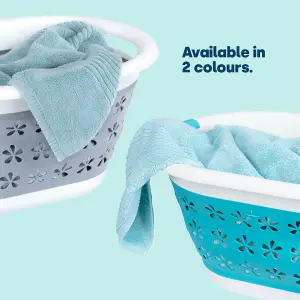 COLLAPSIBLE FLOWER PRINT LAUNDRY BASKET - TURQUOISE