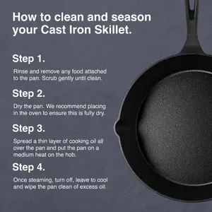 VonShef Cast Iron Skillet, 10" Frying Pan, Pre-Seasoned Non-Stick Pan for All Hob Types, Oven Safe Heavy Duty Pan with Pouring Lip