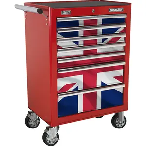 Union Jack 7 Drawer Portable Tool Chest with Lock - Mobile Toolbox 685x465x1005mm