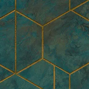 GoodHome Diap Teal Metallic effect Geometric Textured Wallpaper