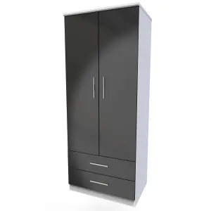 Harrow 2 Door 2 Drawer Wardrobe in Black Gloss & White (Ready Assembled)