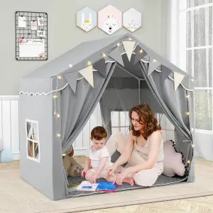 COSTWAY Kids Play Tent with Mat Indoor Toddler Teepee House 2 Opening Doors