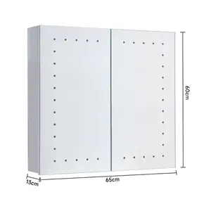 Frameless Double Door Mirrored Bathroom Cabinet with LED Lighting W 650mm x H 600mm