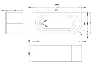 Kingsley Left Hand Back to Wall Corner J Shaped Bath Tub and Panel - 1700mm - Balterley