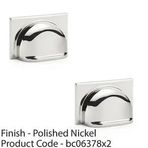 2 PACK - Backplate Cup Handle Polished Nickel 40mm Centres Solid Brass Shaker Drawer Pull