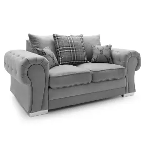 Milan Fabric 3 Piece Sofa Suite Grey Scatter Back Chesterfield Style