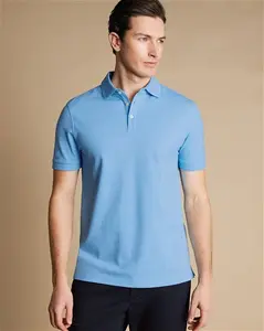 Tyrwhitt Pique Cotton Polo - Light Blue Size Medium By Charles