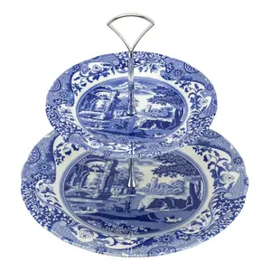 Blue Italian 2-Tier Cake Stand