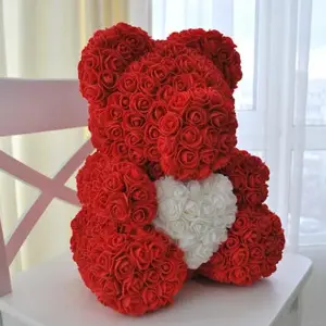 Red and White 40CM Artificial  Rose Teddy Bear Festivals Gift with Box and LED Light