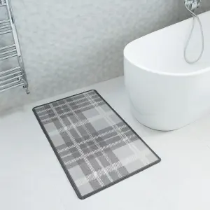 Grey Tartan Non Slip Washable Kitchen Utility Mat 80x150cm