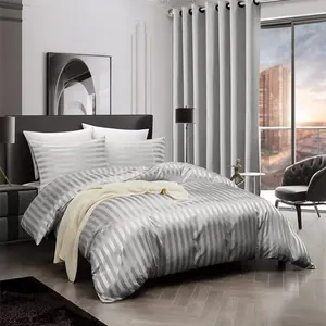 Microfiber Striped Duvet Cover Set with Pillowcases Silver / Double Duvet Cover + 2 Standard Pillowcases