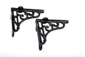 Pair Of Victorian Scroll Shelf Brackets 4X4 Inch Antique Black.  Home Decoration