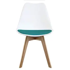 Soho White & Teal Plastic Dining Chair with Squared Light Wood Legs