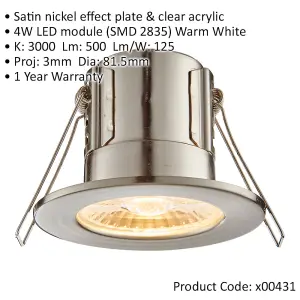 Tool-less Recessed Bathroom IP65 Downlight - 4W Warm White LED - Satin Nickel