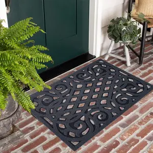 Ornate Small Eco Friendly Doormat in Grey with Open Back