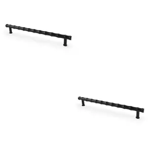 2 PACK - Bamboo T Bar Pull Handle - Matt Black 224mm Centres SOLID BRASS Drawer Door