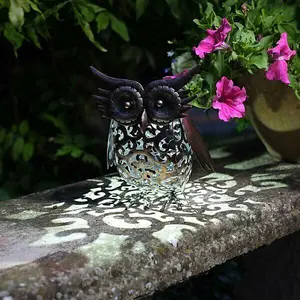 Solar Powered Metal Owl Scroll Light Animal Silhouette Lamp Outdoor Garden Decor