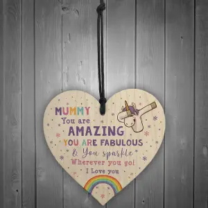 Novelty Mummy Gift For Birthday Christmas Unicorn Plaque Wooden Heart From Daughter Son