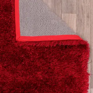 Red Plain Shaggy Handmade Plain Sparkle Rug for Bedroom & Living Room-120cm X 170cm