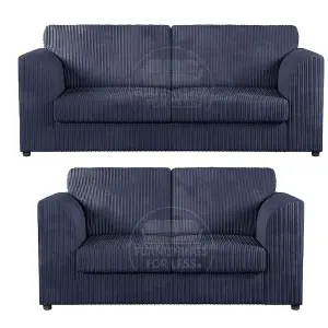 Luxor Jumbo Cord 3 + 2 Fabric Sofa Suite - Fullback Navy Blue