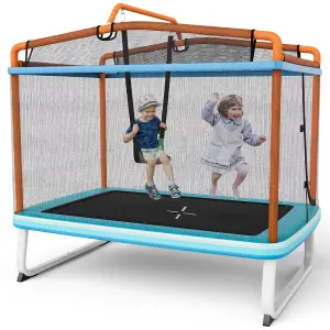 Costway 3-in-1 Kids Trampoline 6FT Rectangle Toddler Trampoline w/ Swing Horizontal Bar