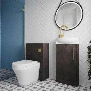 Cloakroom Suite - Right Hand 440mm Vanity, WC Unit, Toilet and Tap - Slate/Brass