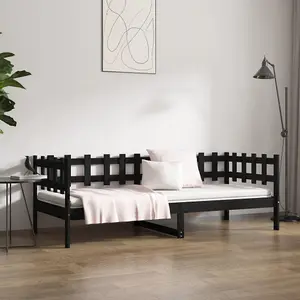 Berkfield Day Bed Black 90x200 cm Solid Wood Pine