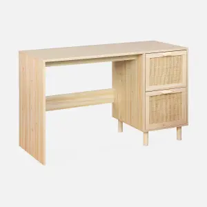 sweeek. 2-drawer woven rattan desk Camargue Natural 120x48x75 cm