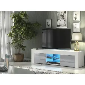 TV Unit 130cm Sideboard Cabinet Cupboard TV Stand Living Room High Gloss Doors - White & Grey