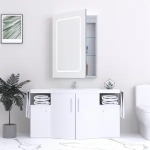 Bathroom Cabinet Wall Mirror - Rectangular 700 x 500mm - LED Light Wall Mirror Cabinet (Round Square) - Demister Pad