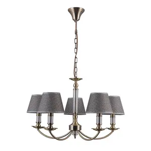 Luminosa Classic Hanging Pendant Antique Bronze 5 Light  with Grey Shade, E14