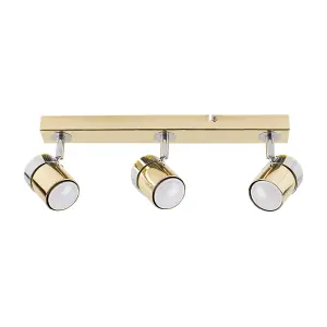 ValueLights Rosie 3 Way Adjustable Chrome and Polished Gold Effect Straight Bar Ceiling Spotlight