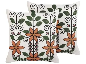 Set of 2 Cushions VELLORE Boucle 50 x 50 cm Floral Embroidery White