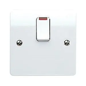 MK 20A Rocker Raised slim Control switch Gloss White Neon indicator