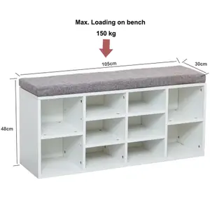 Shoe Bench Storage Rack Wooden Cabinet Cushion Seat Organiser Grey White 2016175