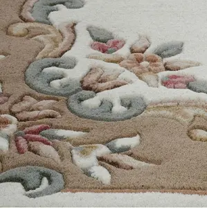 Handmade Bordered Floral Easy to Clean Cream Beige Traditional Wool Rug for Living Room & Bedroom-200cm X 285cm